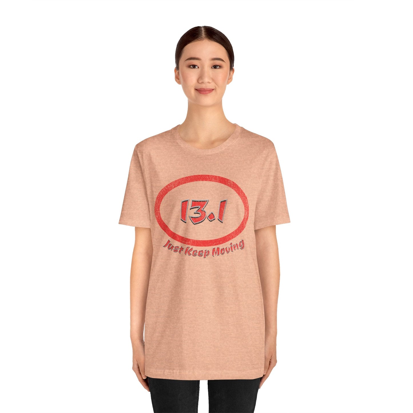 13.1 Marathon Distance Oval (Red w/Just Keep Moving) - Run T-Shirt - Forward Gear Athletics