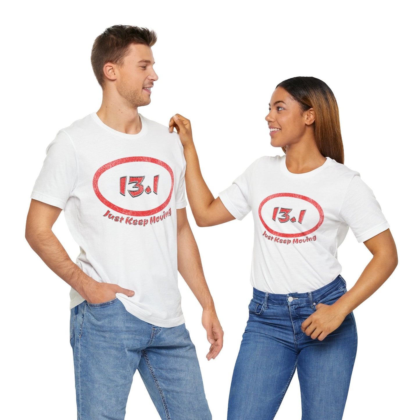 13.1 Marathon Distance Oval (Red w/Just Keep Moving) - Run T-Shirt - Forward Gear Athletics