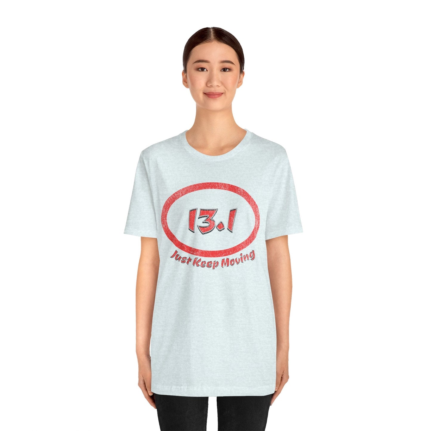 13.1 Marathon Distance Oval (Red w/Just Keep Moving) - Run T-Shirt - Forward Gear Athletics