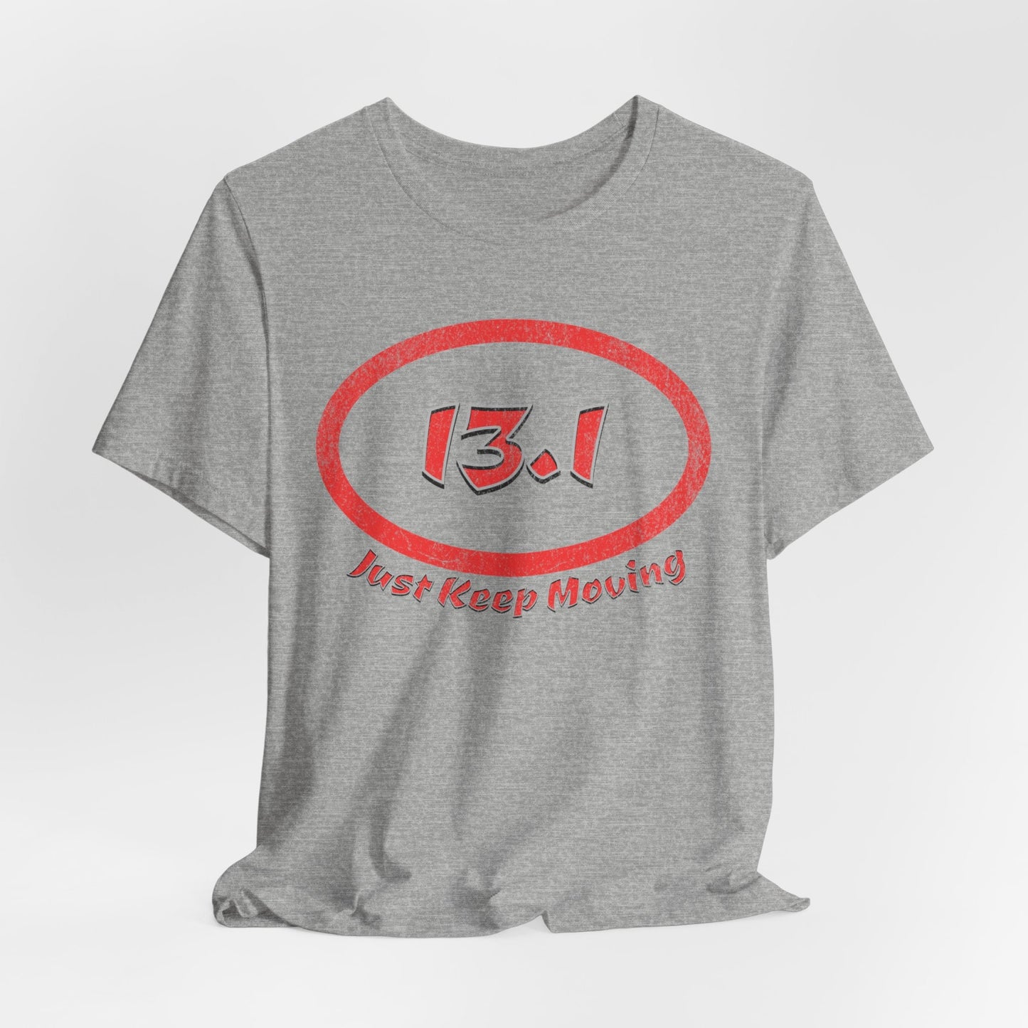 13.1 Marathon Distance Oval (Red w/Just Keep Moving) - Run T-Shirt - Forward Gear Athletics