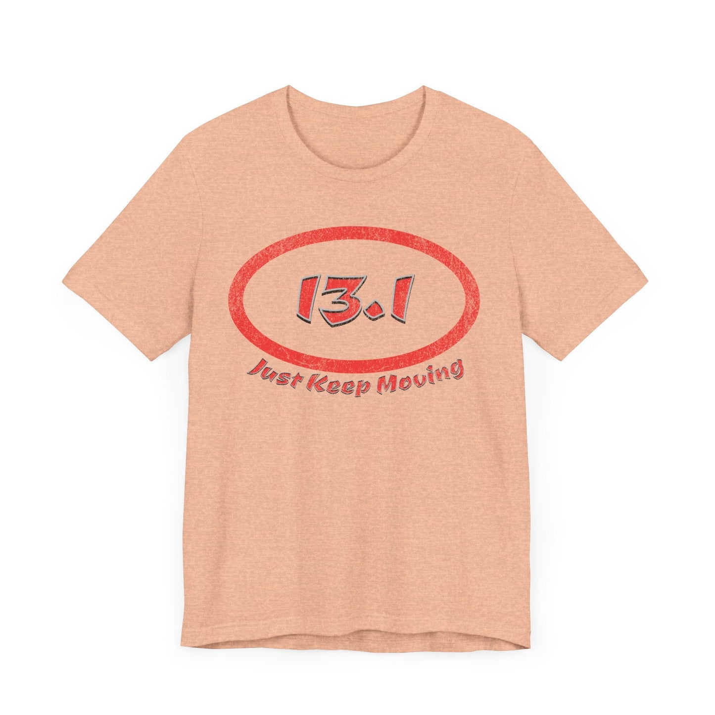 13.1 Marathon Distance Oval (Red w/Just Keep Moving) - Run T-Shirt - Forward Gear Athletics