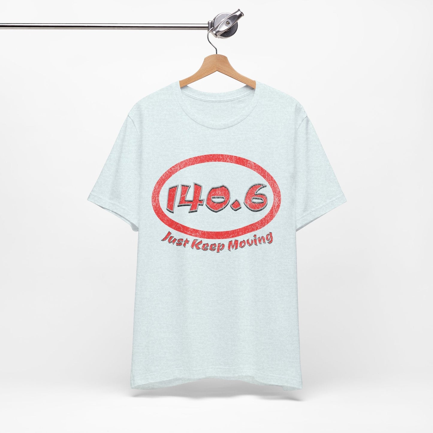140.6 Triathlon Distance Oval (Red w/Just Keep Moving) - Swim, Bike, Run T-Shirt - Forward Gear Athletics