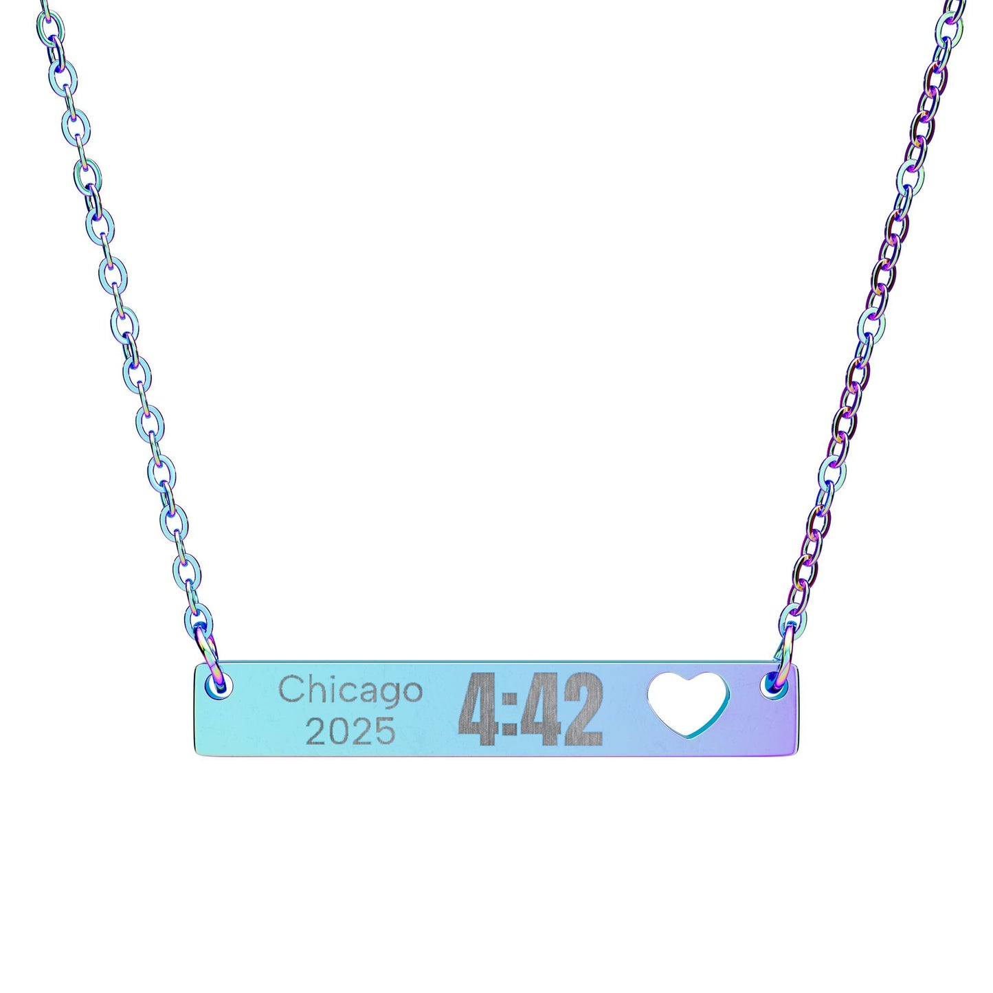 Custom Marathon Finisher Time - Engraved Cutout Heart Bar Necklace