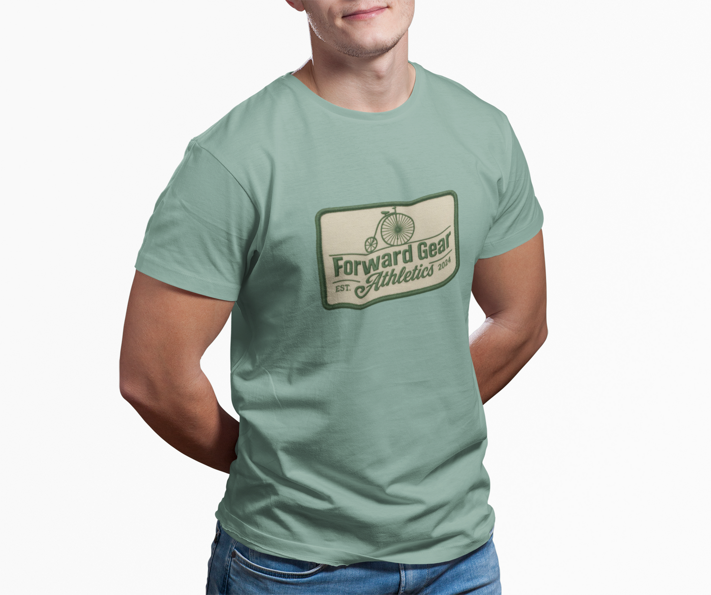 Vintage Bicycle Athletic Tee - Patchwork Design - Forward Gear Athletics