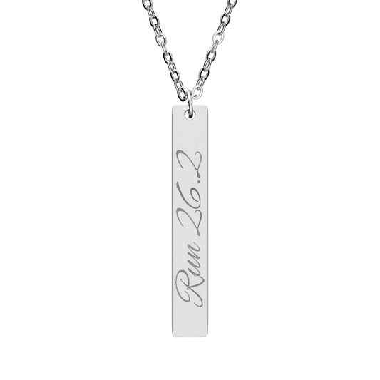Engraved Vertical Bar Necklace - Inspirational Running Jewelry - Run 26.2