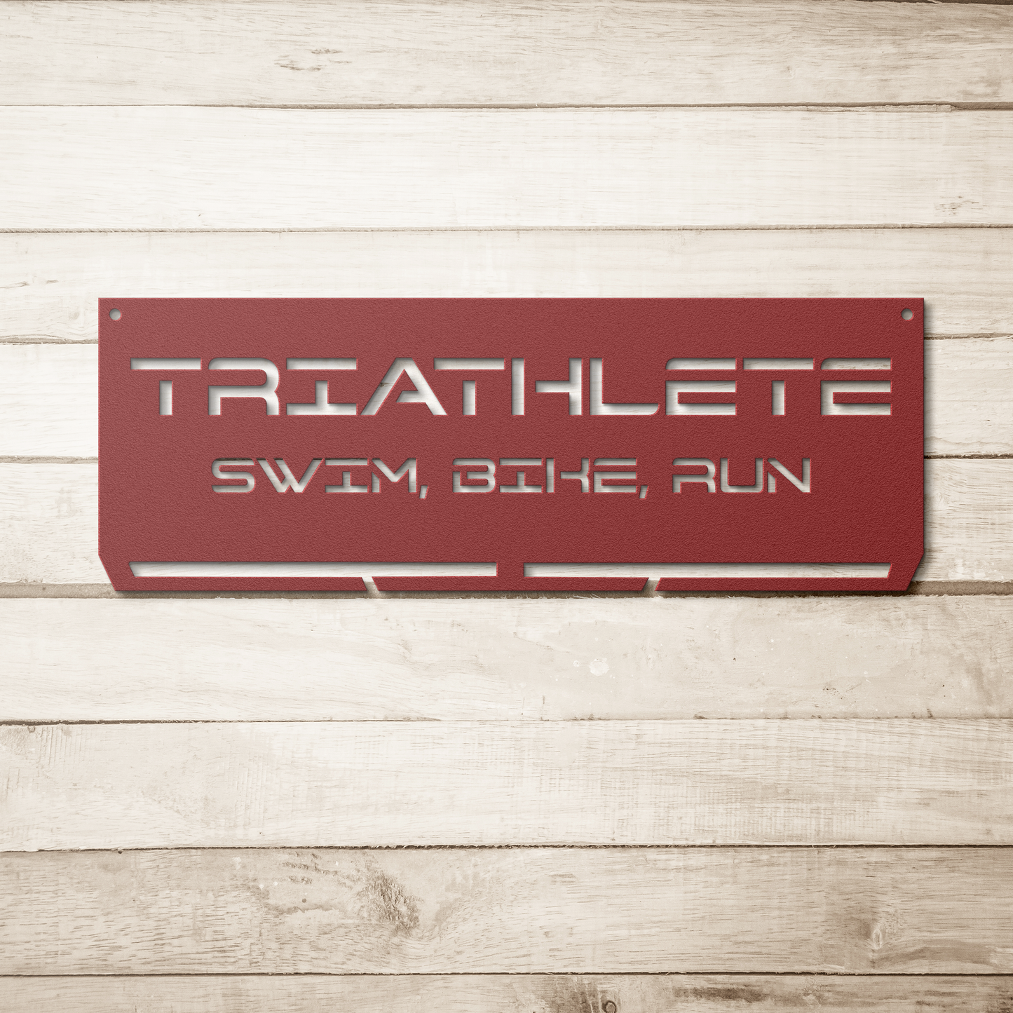Swim Bike Run Medal Hanger - Die-Cut Metal Sign