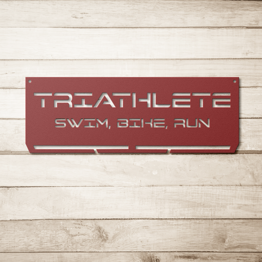 Swim Bike Run Medal Hanger - Die-Cut Metal Sign