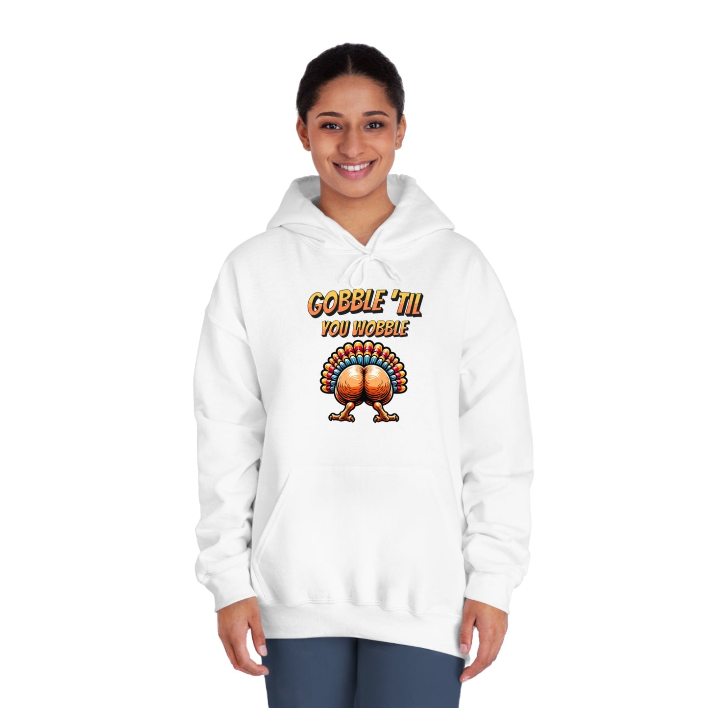 Gobble Till You Wobble - Turkey Behind - Unisex DryBlend® Hooded Sweatshirt - Forward Gear Athletics