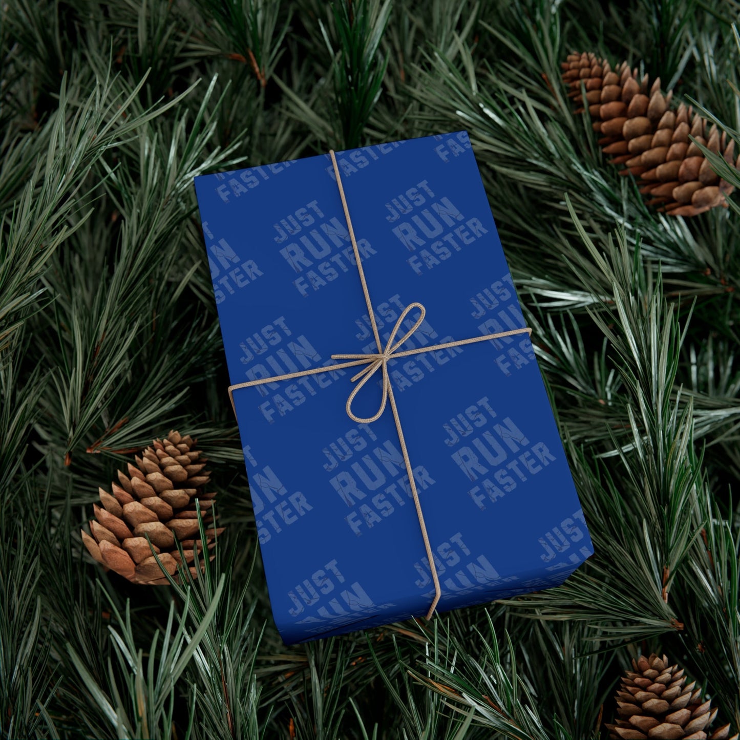 Just Run Faster - Running Themed Gift Wrapping Paper - Blue on Blue - Forward Gear Athletics