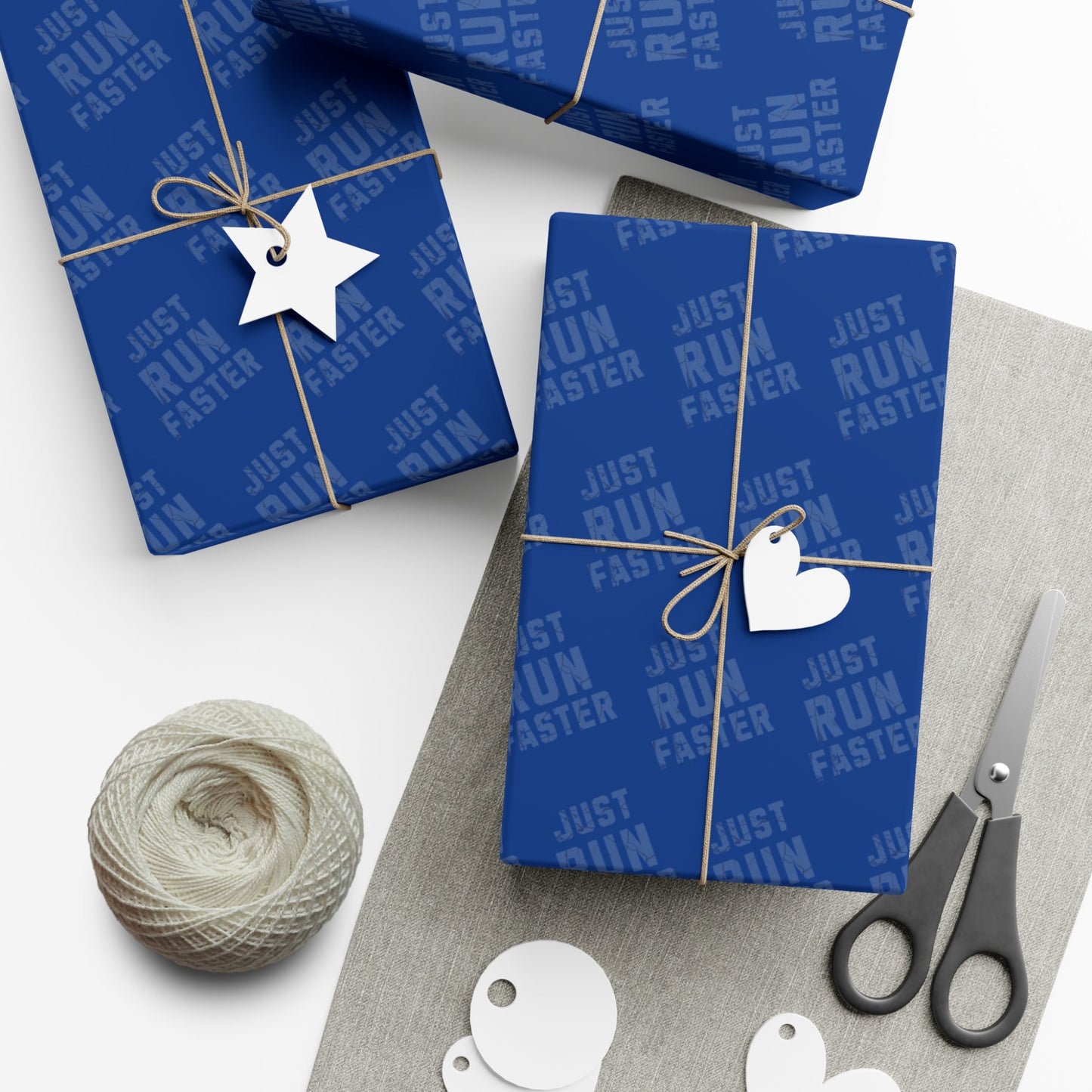 Just Run Faster - Running Themed Gift Wrapping Paper - Blue on Blue - Forward Gear Athletics