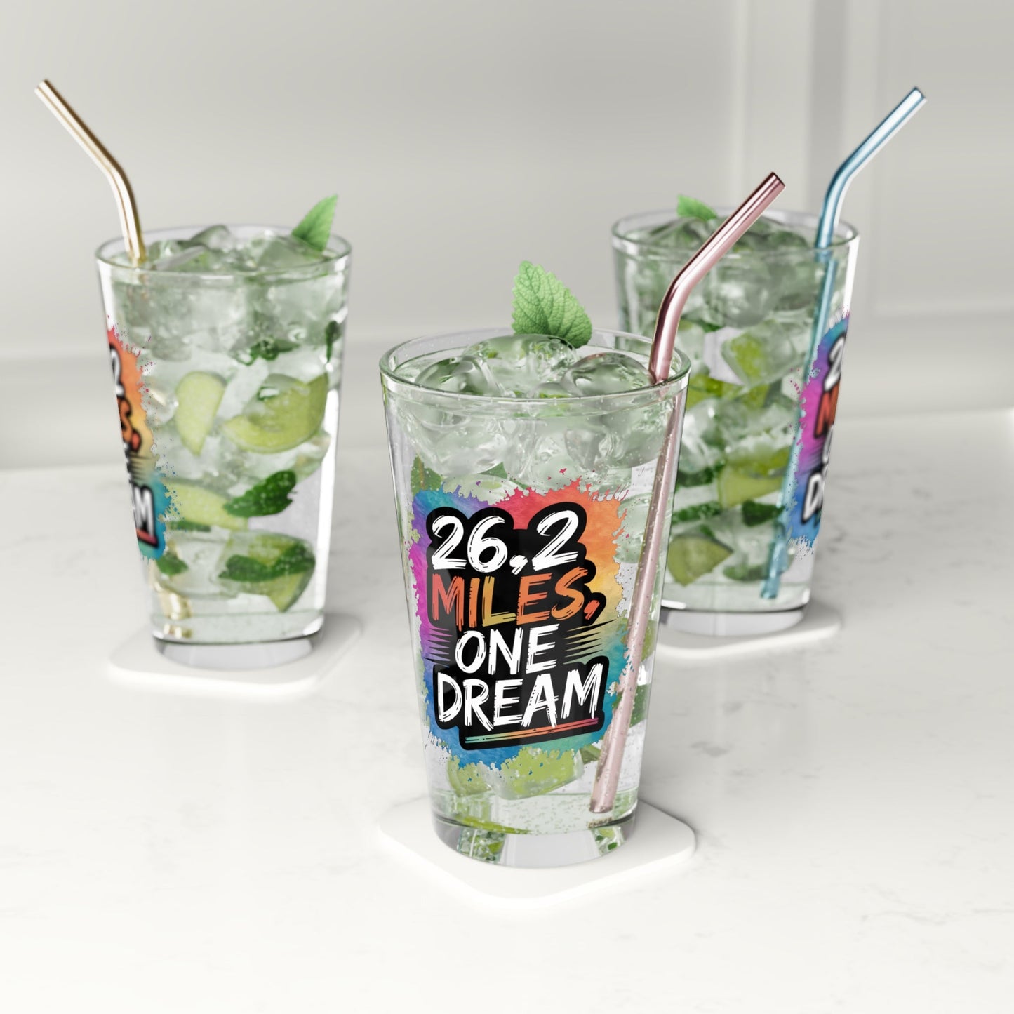 Motivational Pint Glass - 16oz "26.2 Miles, One Dream" Perfect for Runners - Forward Gear Athletics