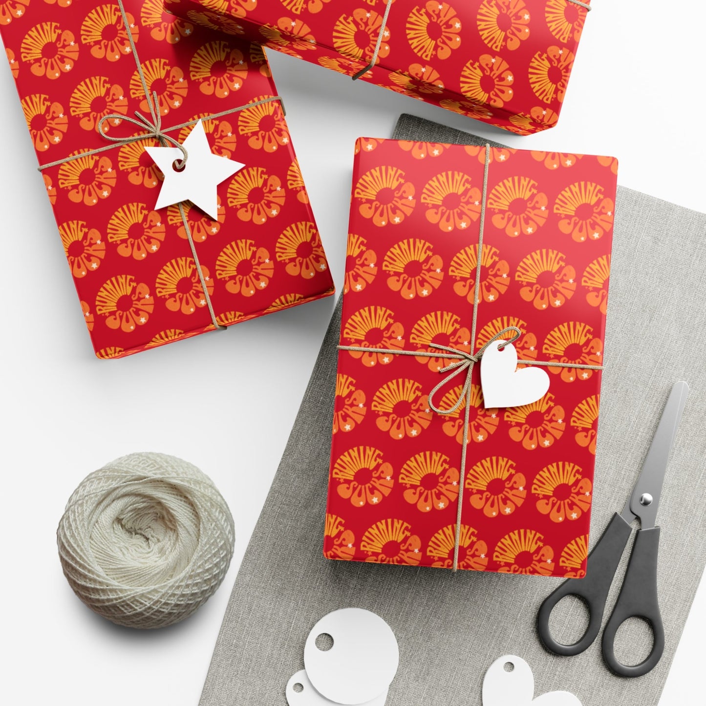 Retro Running Sucks - Running Themed Gift Wrapping Paper - Orange on Red - Forward Gear Athletics