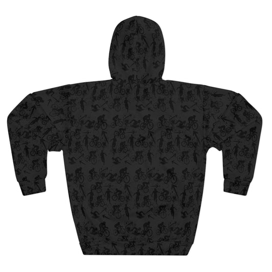 Swim Bike Run on Custom Triathlon Grudge Shadow Pattern - Unisex Pullover Hoodie - Forward Gear Athletics