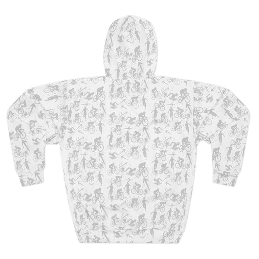 Swim Bike Run on Custom Triathlon Grudge White Pattern - Unisex Pullover Hoodie - Forward Gear Athletics