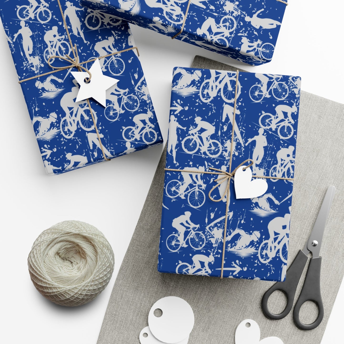 Swim Bike Run Pattern - Triathlon Themed Gift Wrapping Paper - Grey on Blue - Forward Gear Athletics