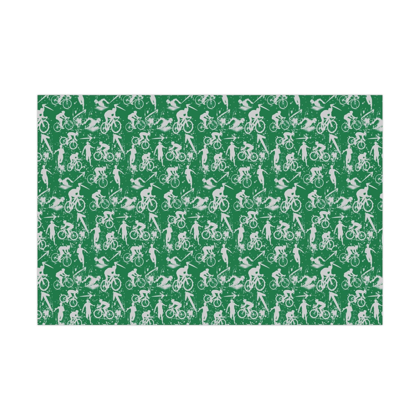 Swim Bike Run Pattern - Triathlon Themed Gift Wrapping Paper - Grey on Green - Forward Gear Athletics
