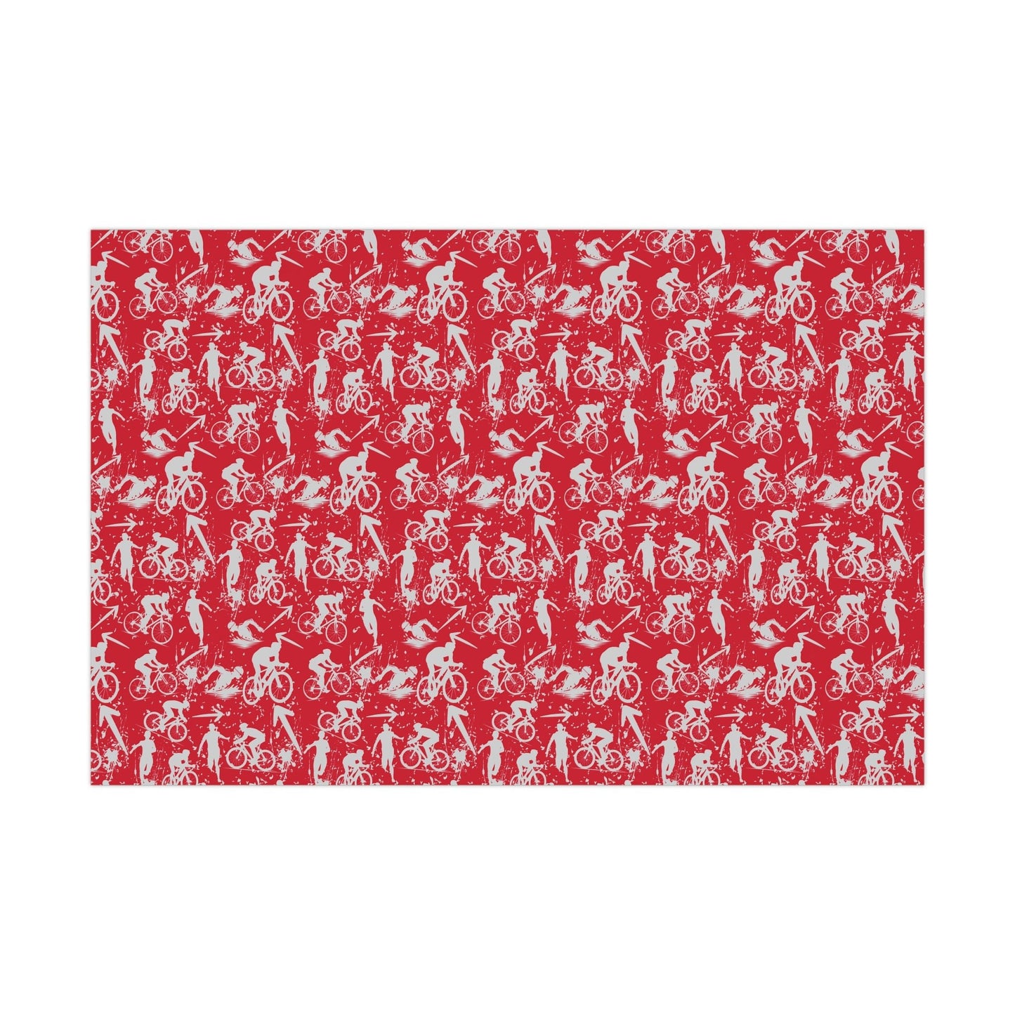 Swim Bike Run Pattern - Triathlon Themed Gift Wrapping Paper - Grey on Red - Forward Gear Athletics