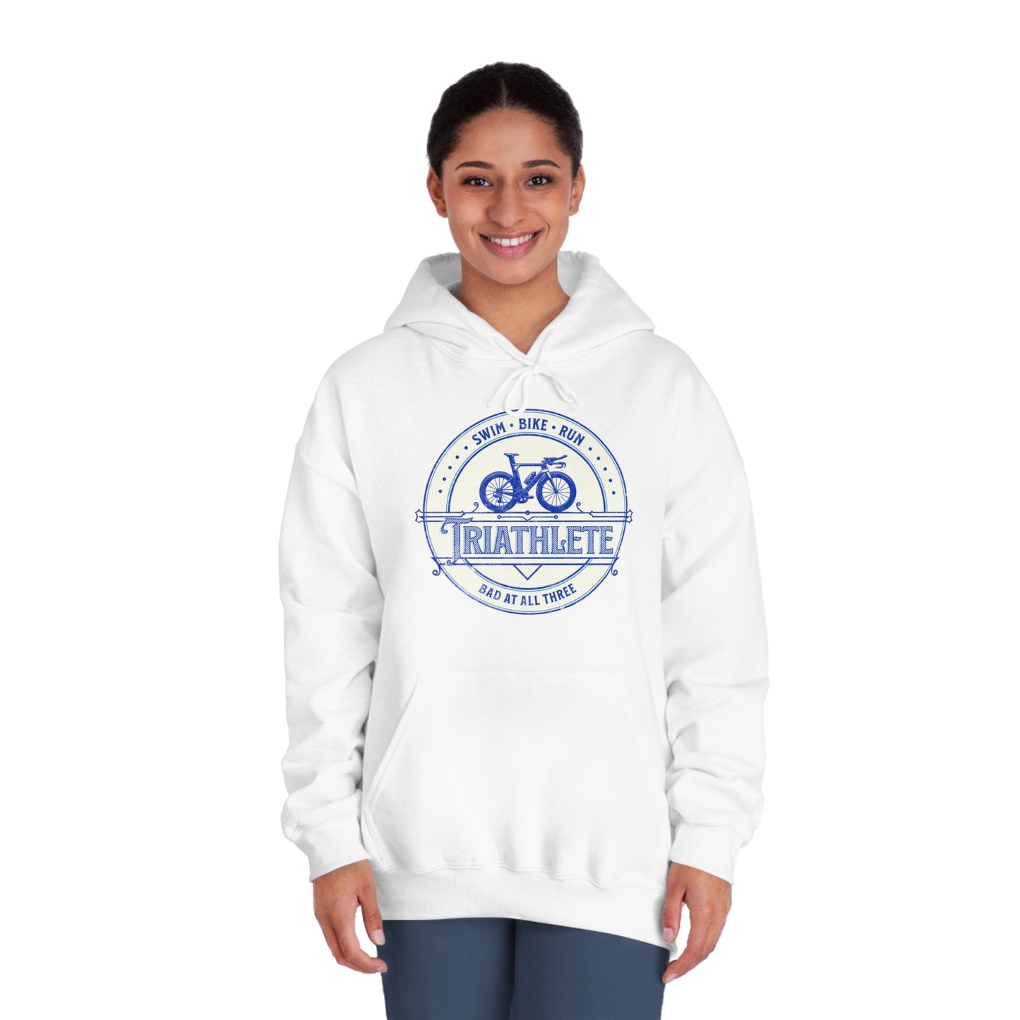 Triathlete - Bad at All Three (Blue) - DryBlend® Hooded Sweatshirt - Forward Gear Athletics