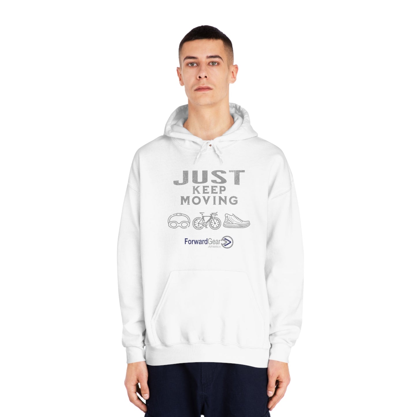 Triathlon Hoodie, Just Keep Moving, All 3 Logos (Grey print) - Forward Gear Athletics