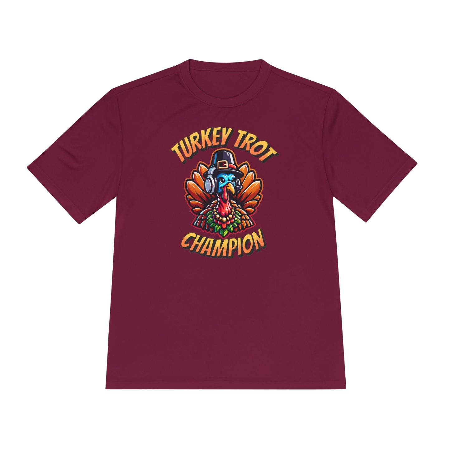 Turkey Trot Champion - Headphone Turkey - Unisex Moisture Wicking Tee - Forward Gear Athletics