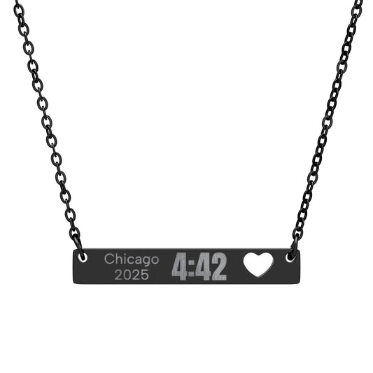 Custom Marathon Finisher Time - Engraved Cutout Heart Bar Necklace