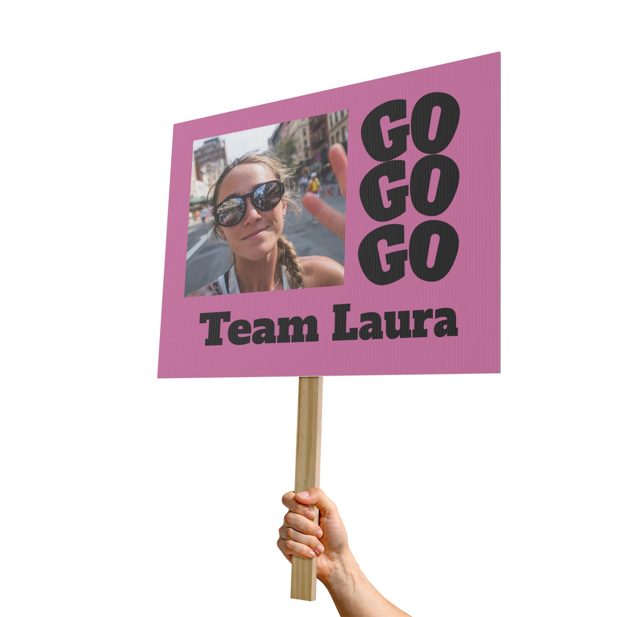 Custom Race Sign (Pink) - Personalized 'Go Go Go' Team with Photo