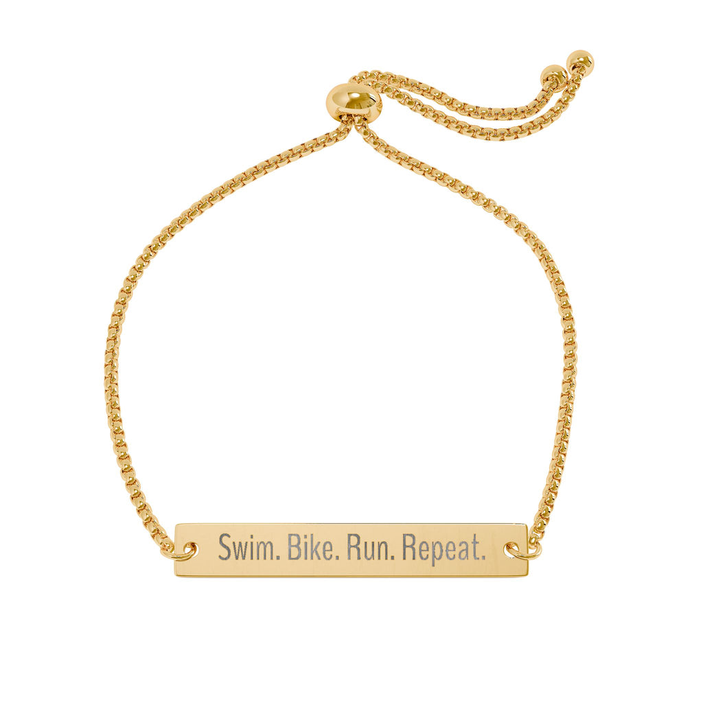 Engraved 'Swim. Bike. Run. Repeat.' Adjustable Bar Bracelet