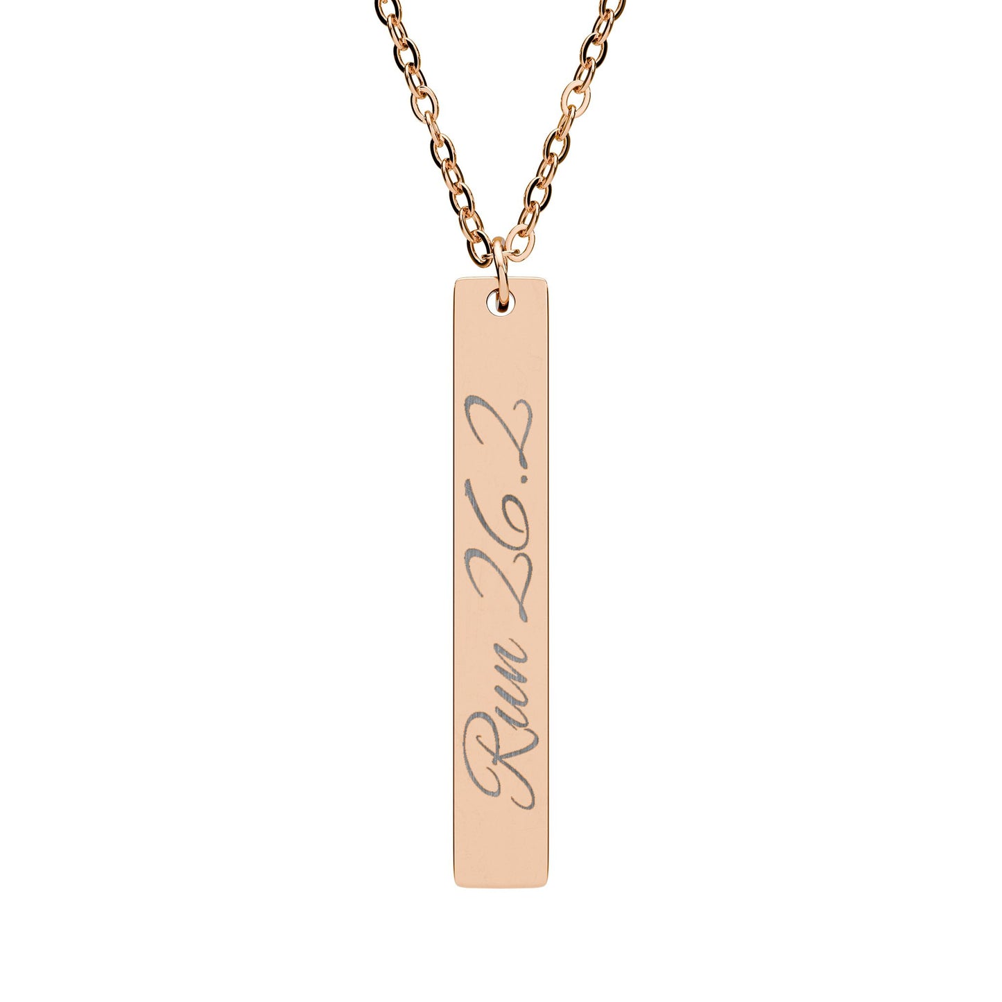 Engraved Vertical Bar Necklace - Inspirational Running Jewelry - Run 26.2