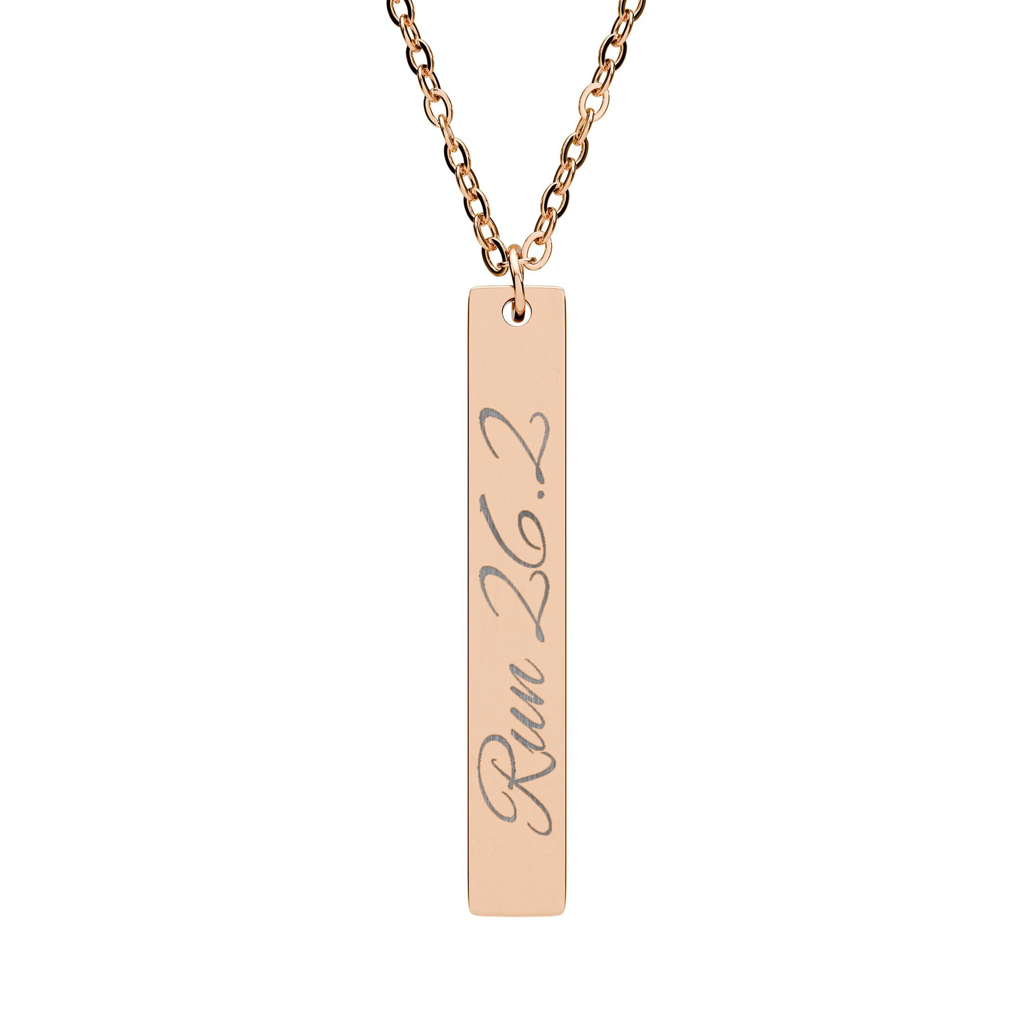 Engraved Vertical Bar Necklace - Inspirational Running Jewelry - Run 26.2