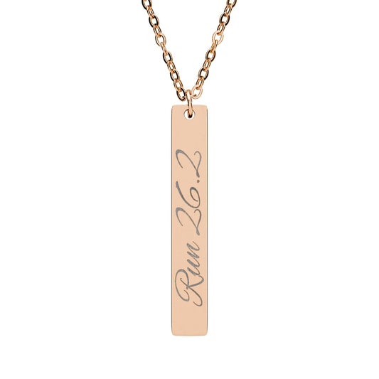 Engraved Vertical Bar Necklace - Inspirational Running Jewelry - Run 26.2
