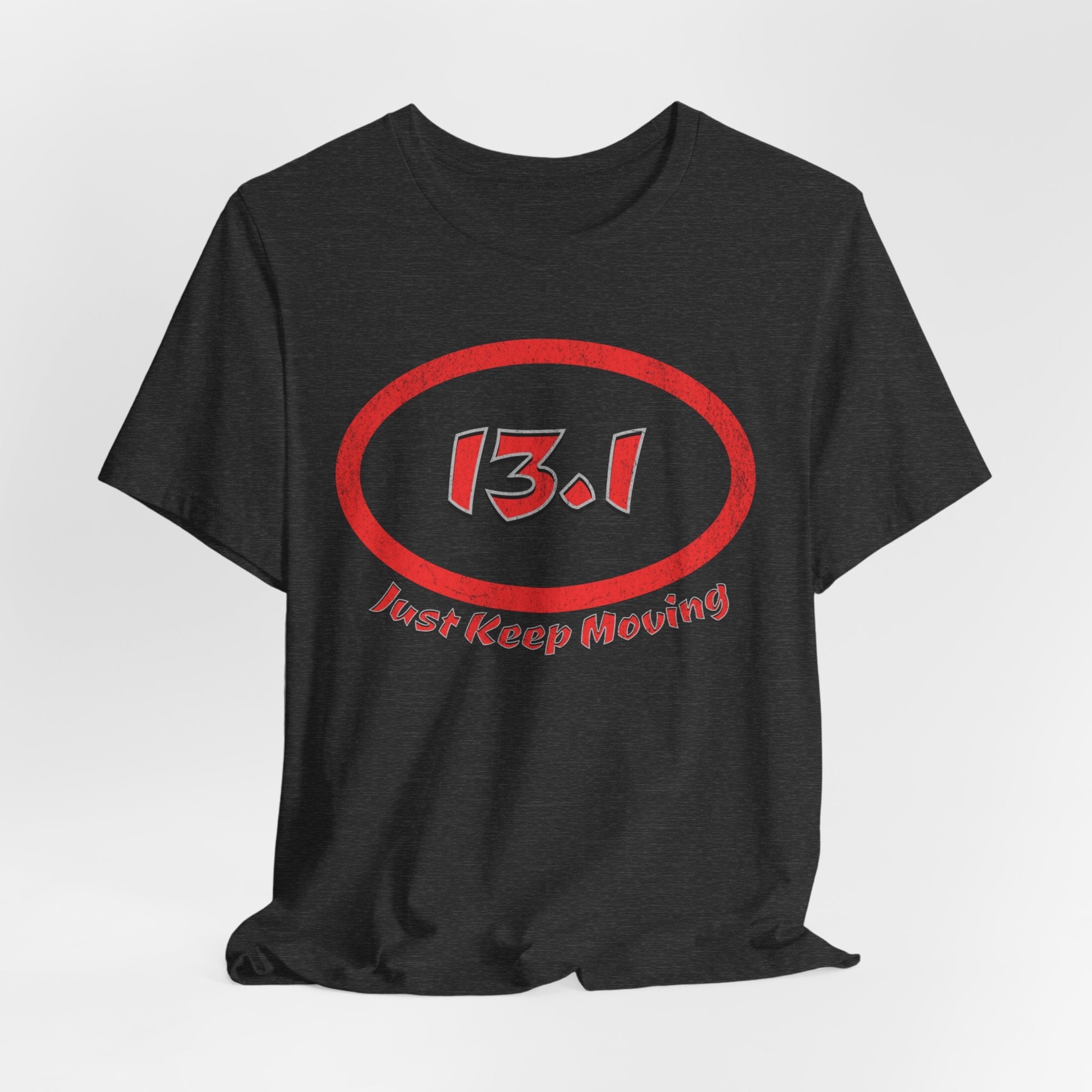 13.1 Marathon Distance Oval (Red w/Just Keep Moving) - Run T-Shirt - Forward Gear Athletics