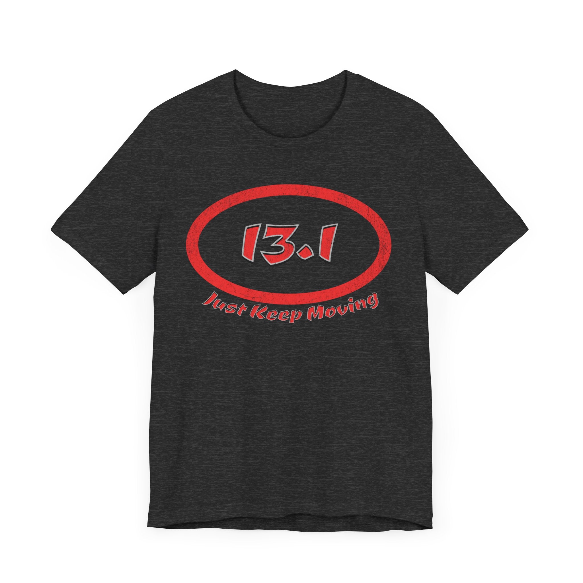 13.1 Marathon Distance Oval (Red w/Just Keep Moving) - Run T-Shirt - Forward Gear Athletics