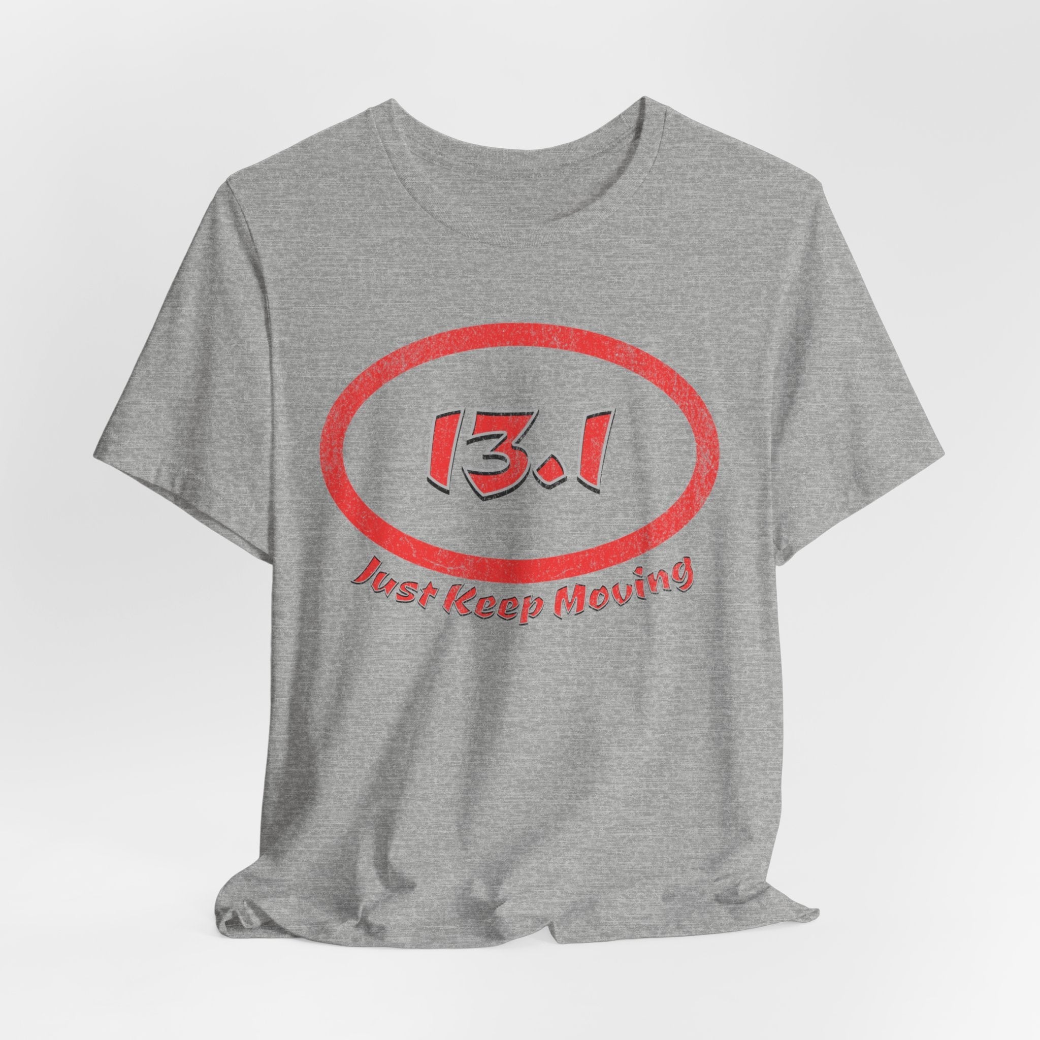 13.1 Marathon Distance Oval (Red w/Just Keep Moving) - Run T-Shirt - Forward Gear Athletics