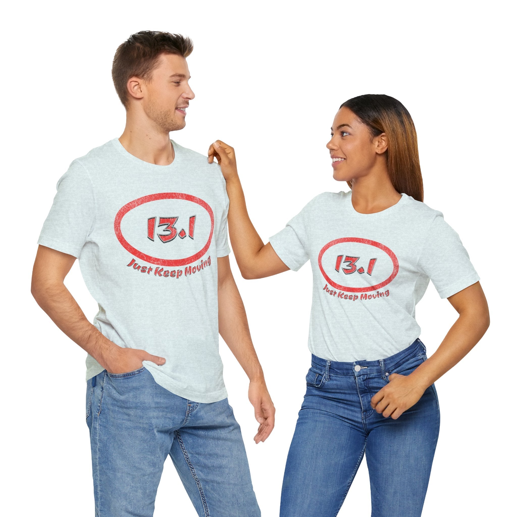 13.1 Marathon Distance Oval (Red w/Just Keep Moving) - Run T-Shirt - Forward Gear Athletics