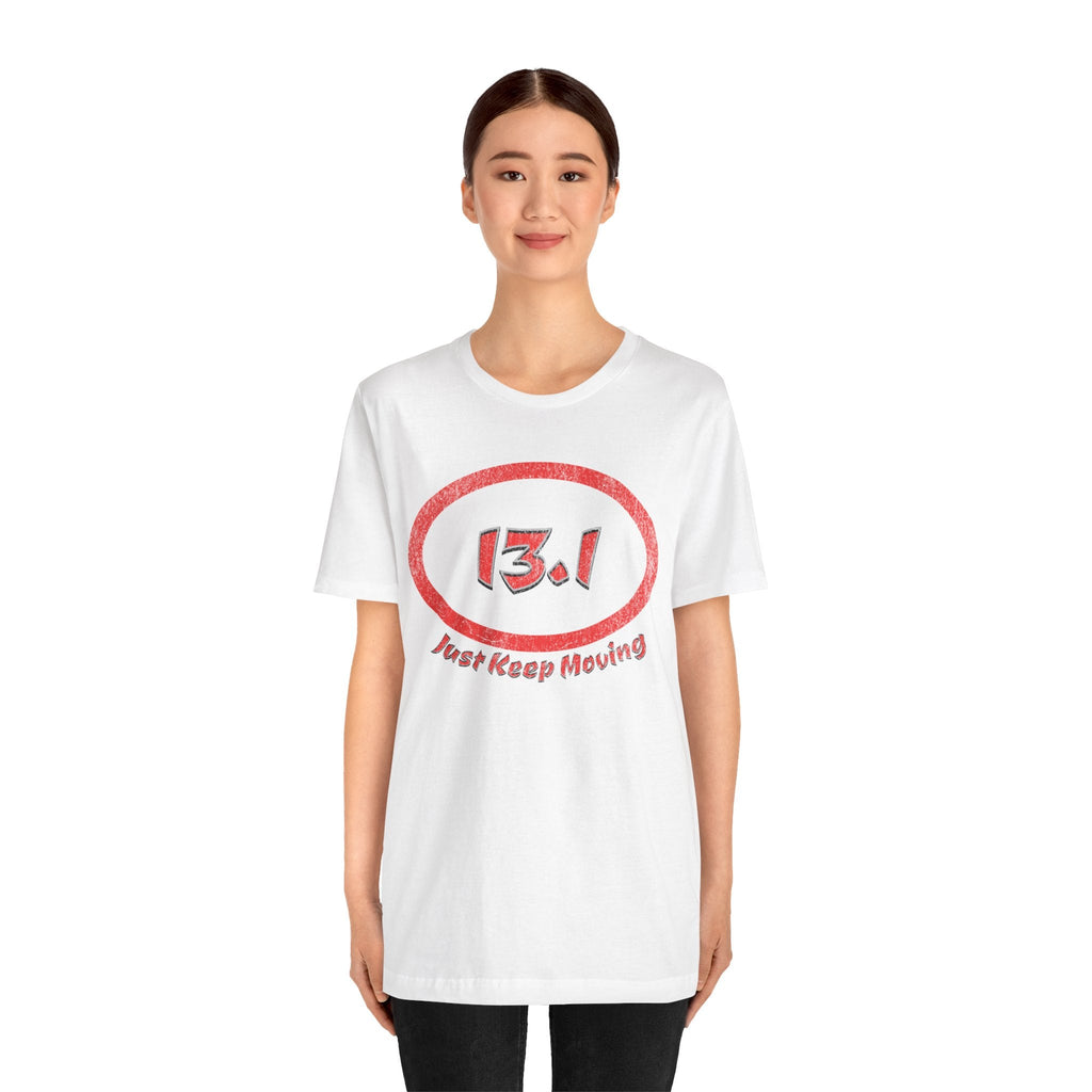 13.1 Marathon Distance Oval (Red w/Just Keep Moving) - Run T-Shirt - Forward Gear Athletics