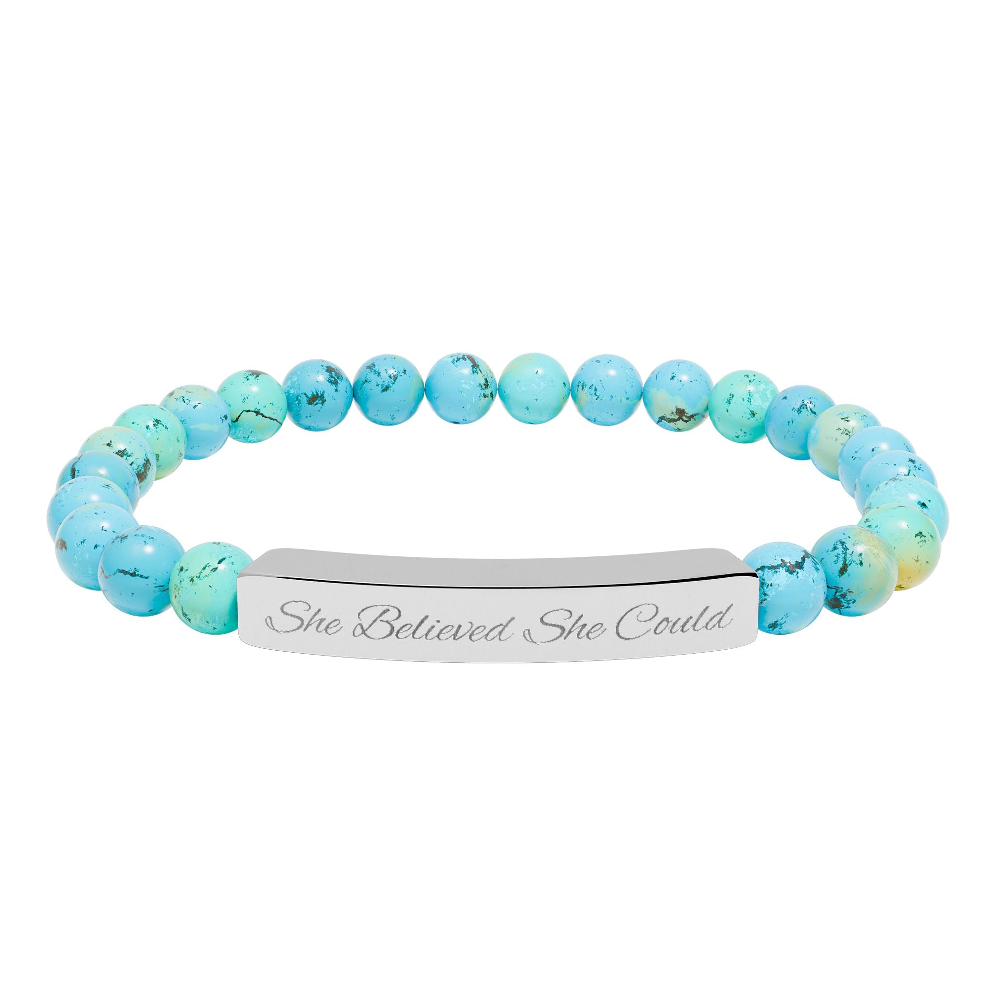 She Believed She Could - Engraved Natural Stone Bead Bracelet