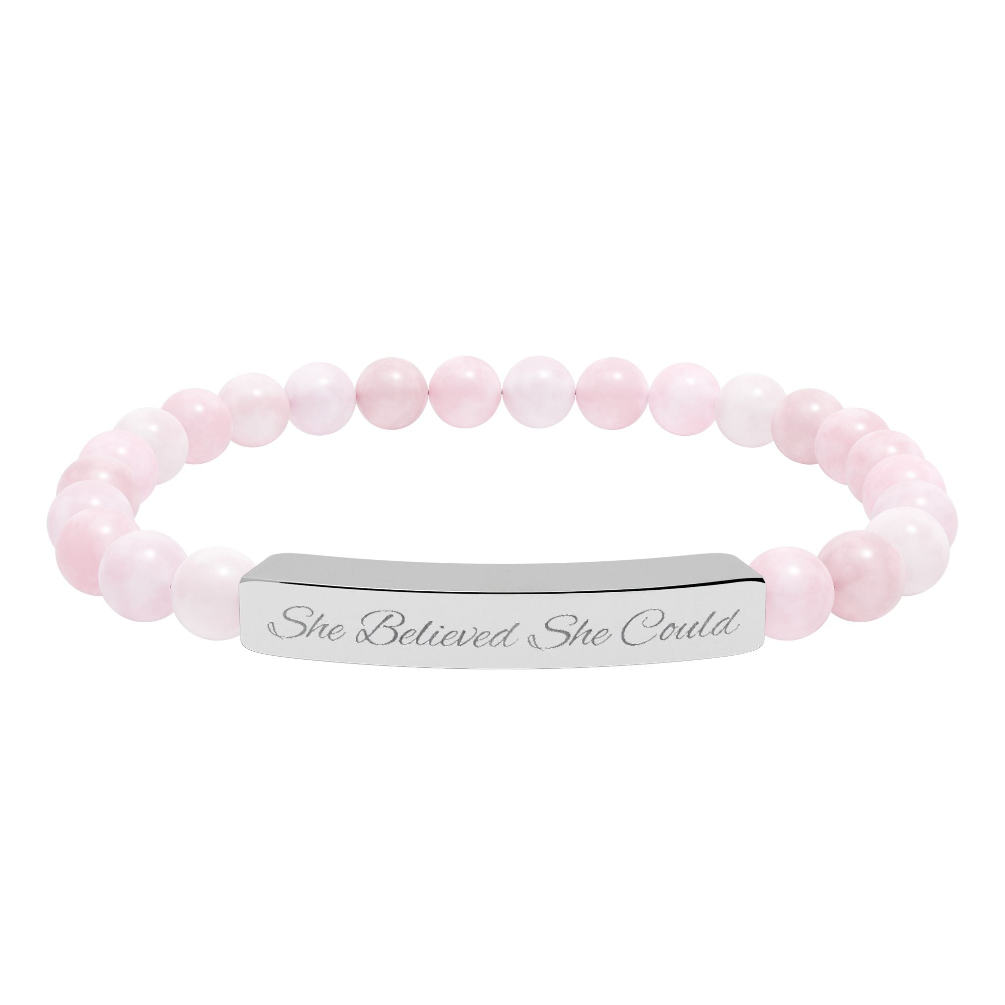 She Believed She Could - Engraved Natural Stone Bead Bracelet