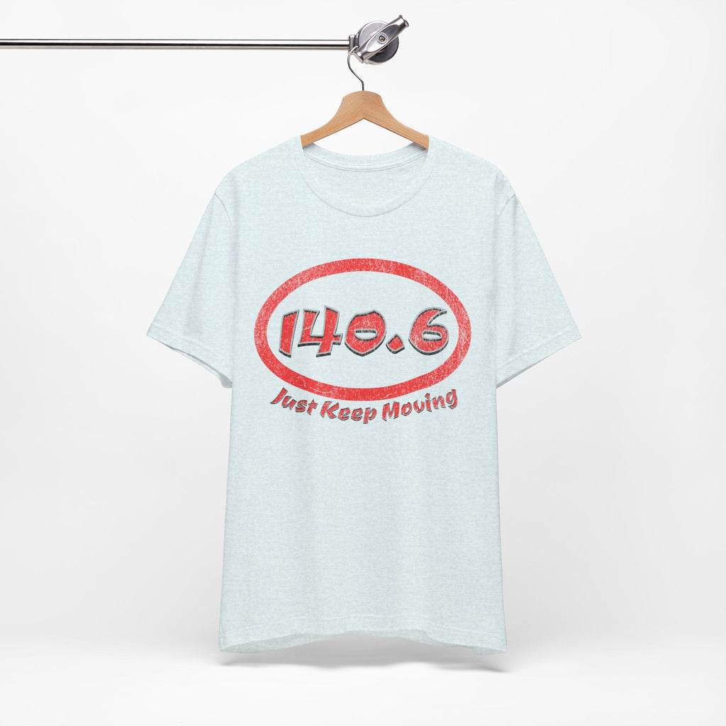 140.6 Triathlon Distance Oval (Red w/Just Keep Moving) - Swim, Bike, Run T-Shirt - Forward Gear Athletics