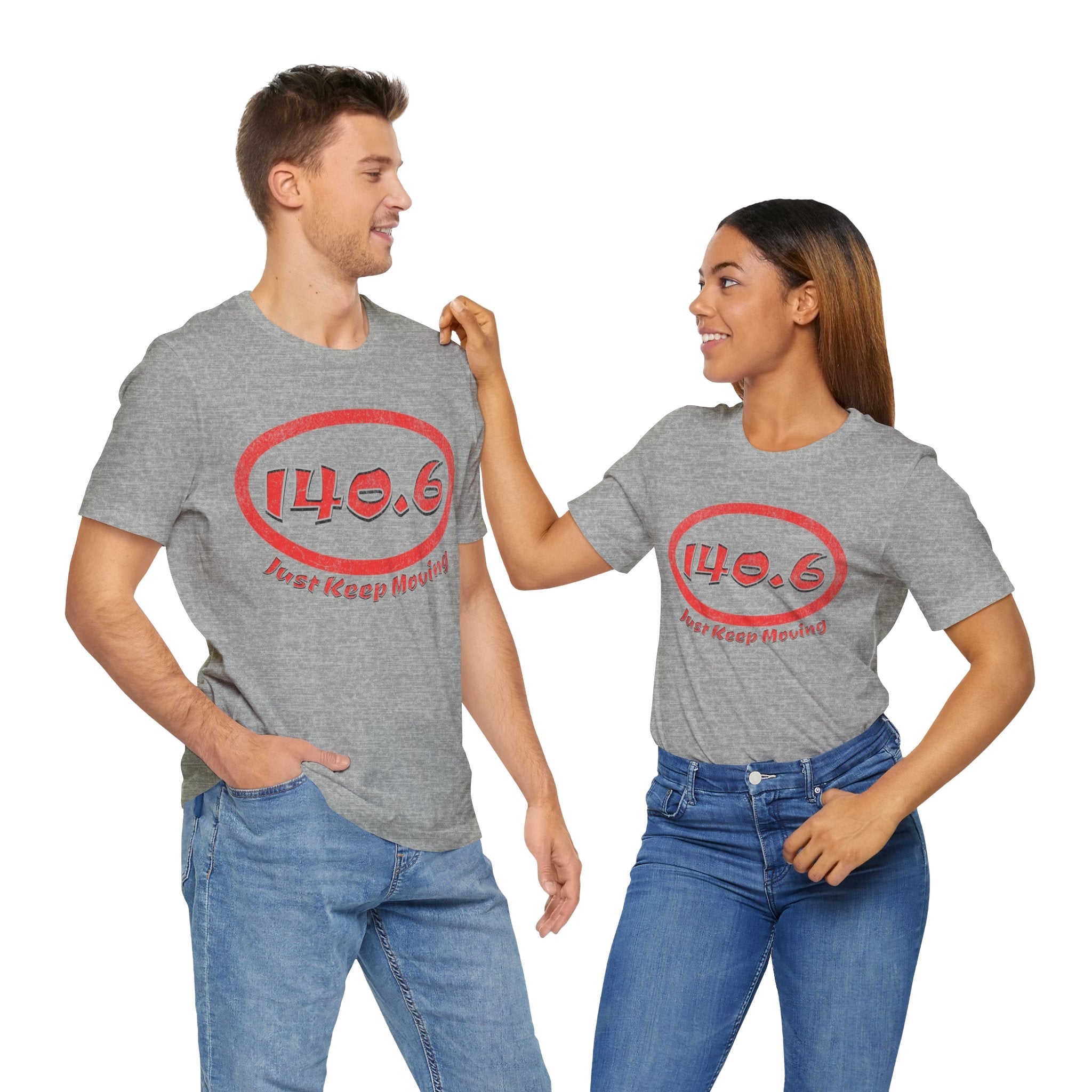 140.6 Triathlon Distance Oval (Red w/Just Keep Moving) - Swim, Bike, Run T-Shirt - Forward Gear Athletics