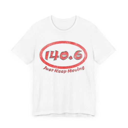 140.6 Triathlon Distance Oval (Red w/Just Keep Moving) - Swim, Bike, Run T-Shirt - Forward Gear Athletics