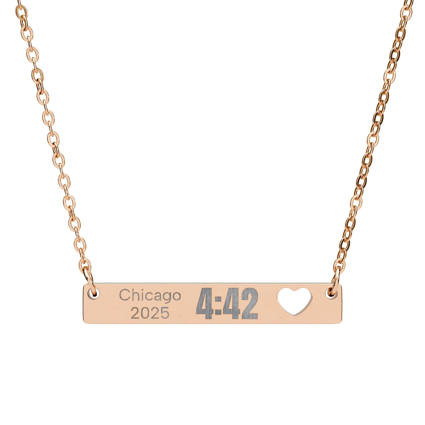 Custom Marathon Finisher Time - Engraved Cutout Heart Bar Necklace