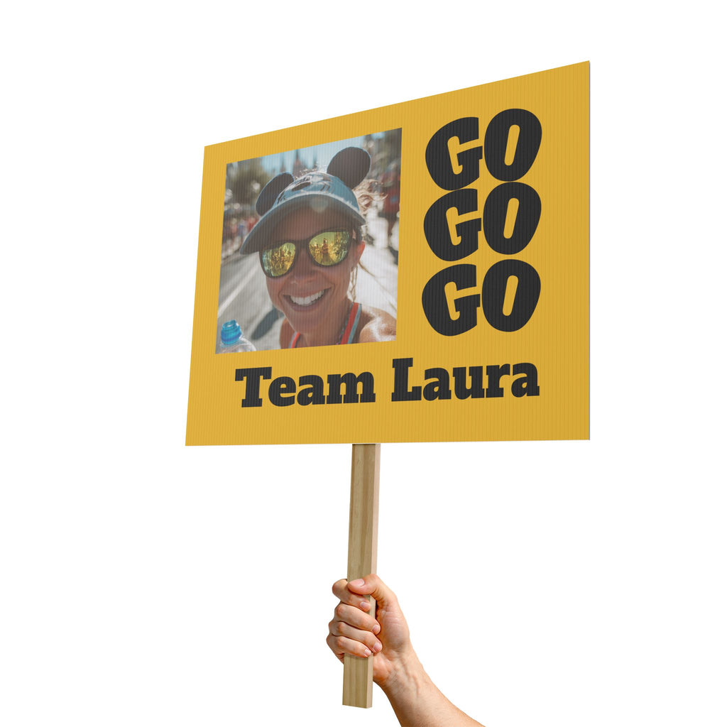 Custom Race Sign (Gold) - Personalized 'Go Go Go' Team with Photo