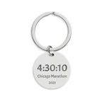 Custom Engraved Finish Time Keychain — Stainless Steel Round Keepsake