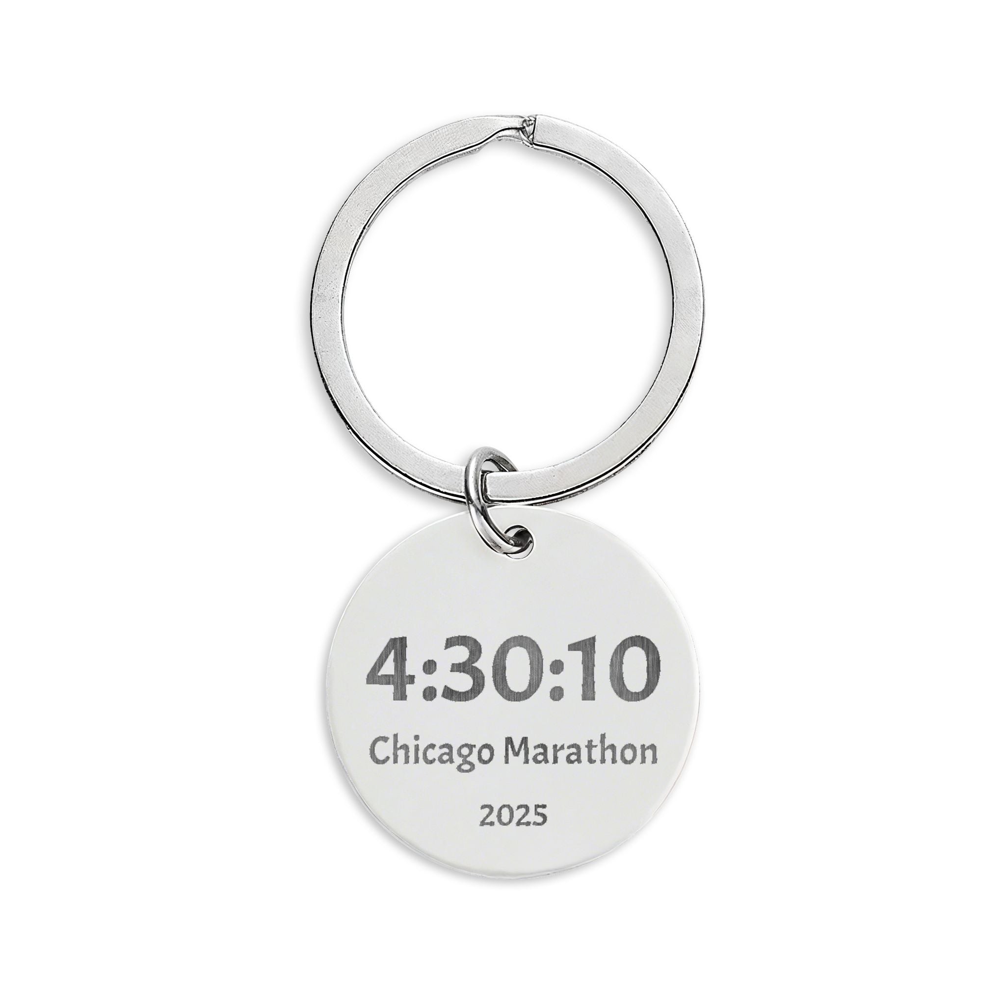 Custom Engraved Finish Time Keychain — Stainless Steel Round Keepsake
