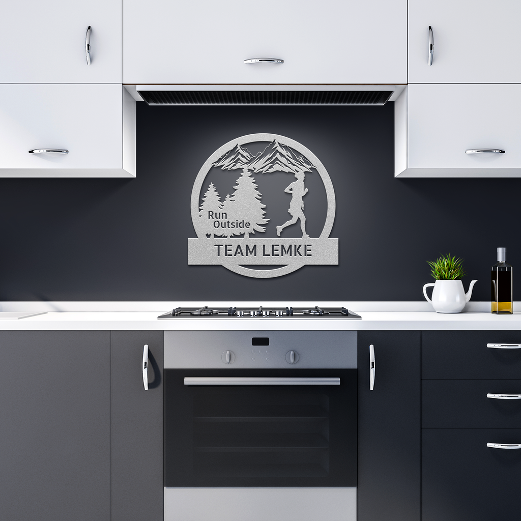 Customized Run Outside - Female Runner - Die-Cut Metal Signs
