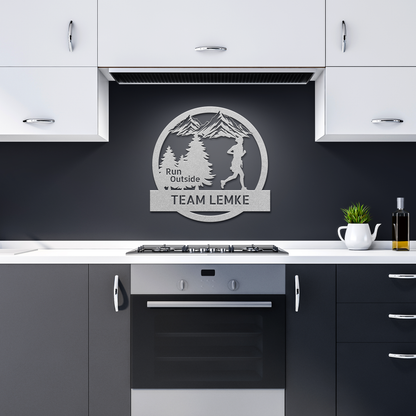 Customized Run Outside - Female Runner - Die-Cut Metal Signs
