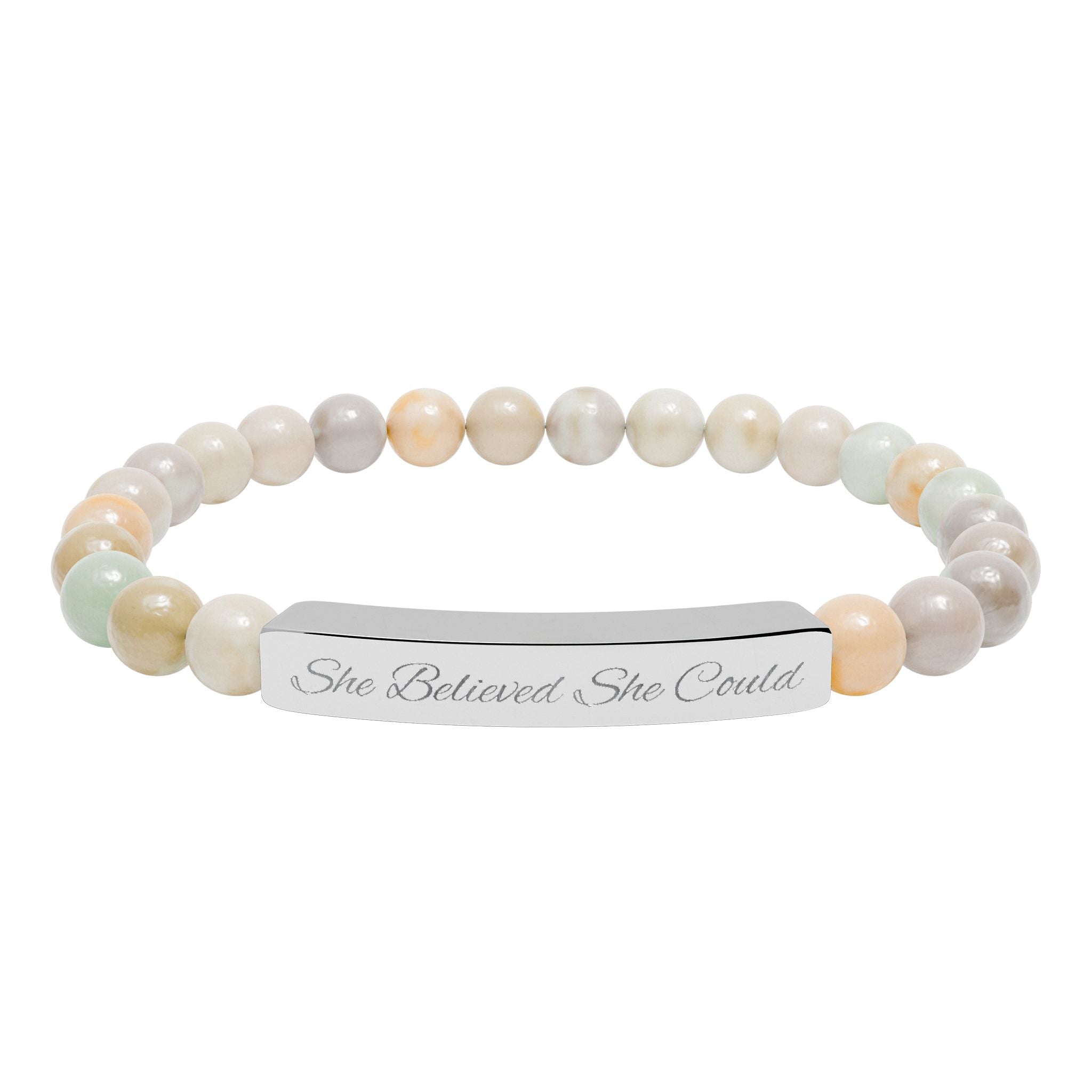 She Believed She Could - Engraved Natural Stone Bead Bracelet