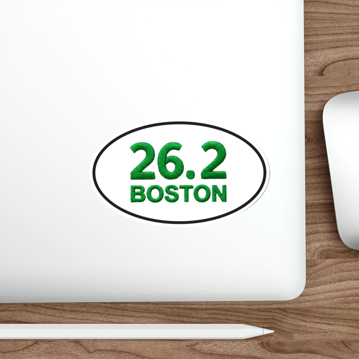 Boston Faux Embroider Distance Race - Oval Die-Cut Vinyl Stickers 5 x 3