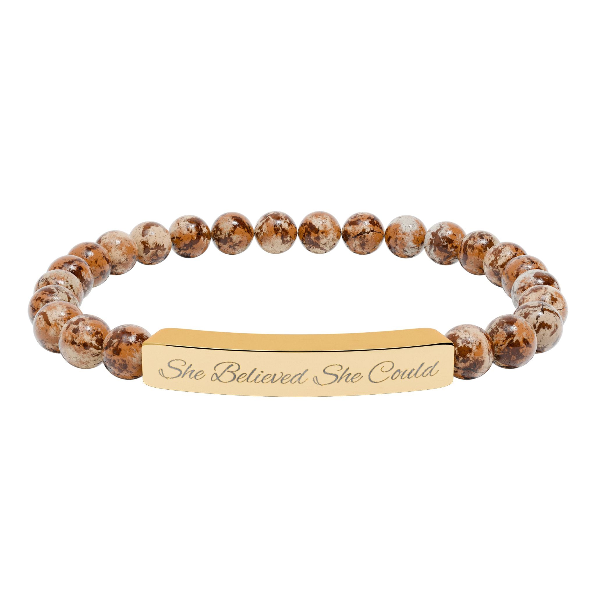 She Believed She Could - Engraved Natural Stone Bead Bracelet