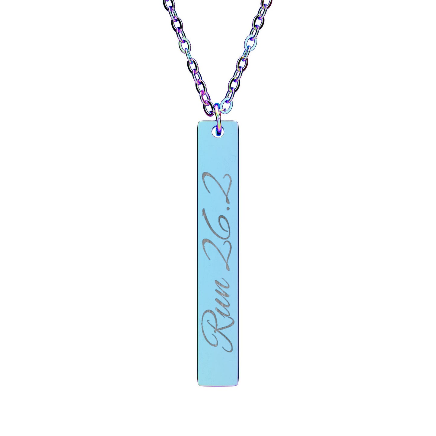 Engraved Vertical Bar Necklace - Inspirational Running Jewelry - Run 26.2